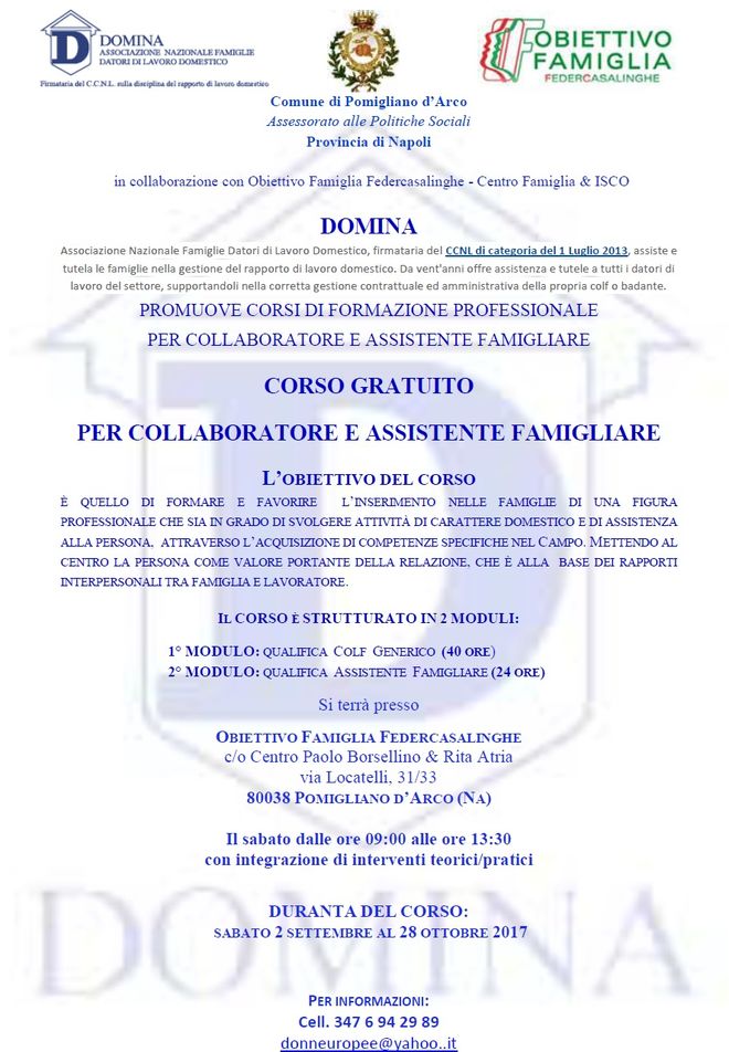 Manifesto 2° Corso Gratuito Assistent Famigliare 2...